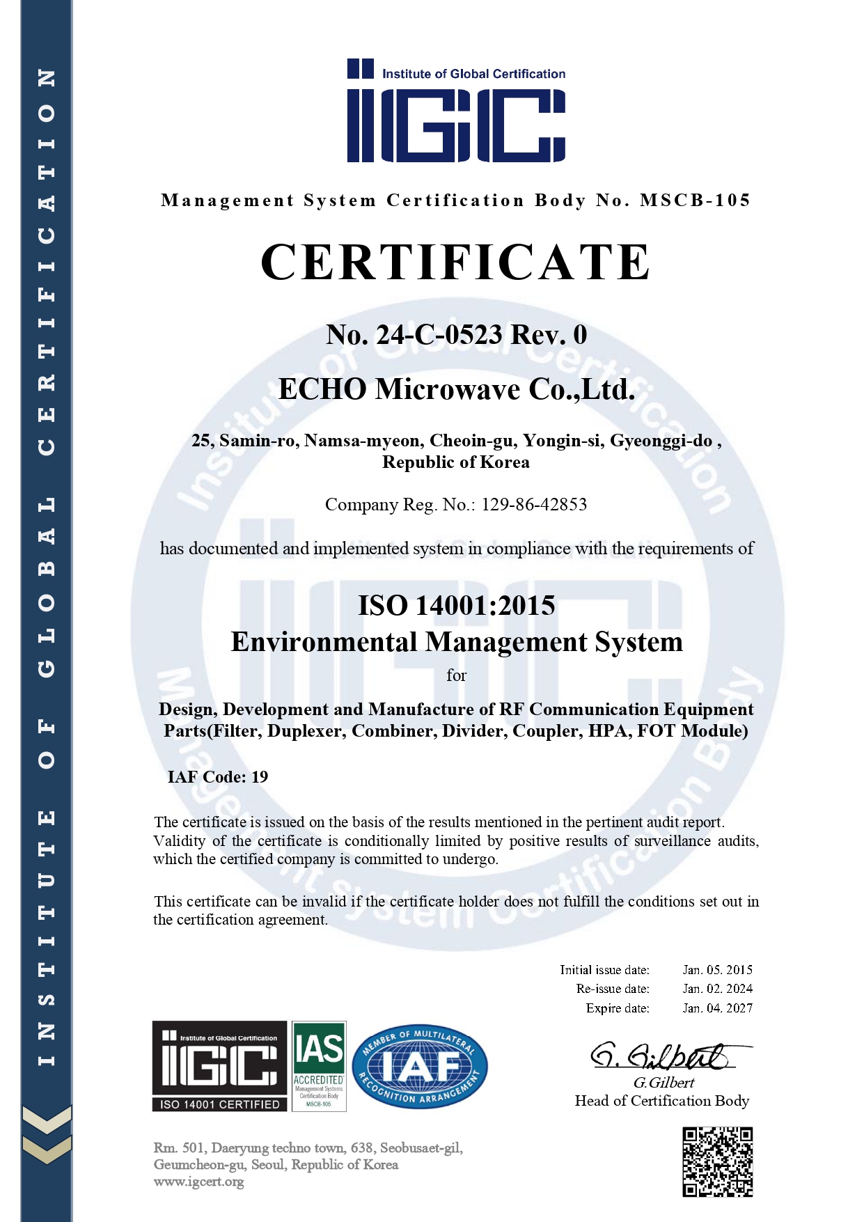 ISO 14001 Certificate - ECHO Microwave